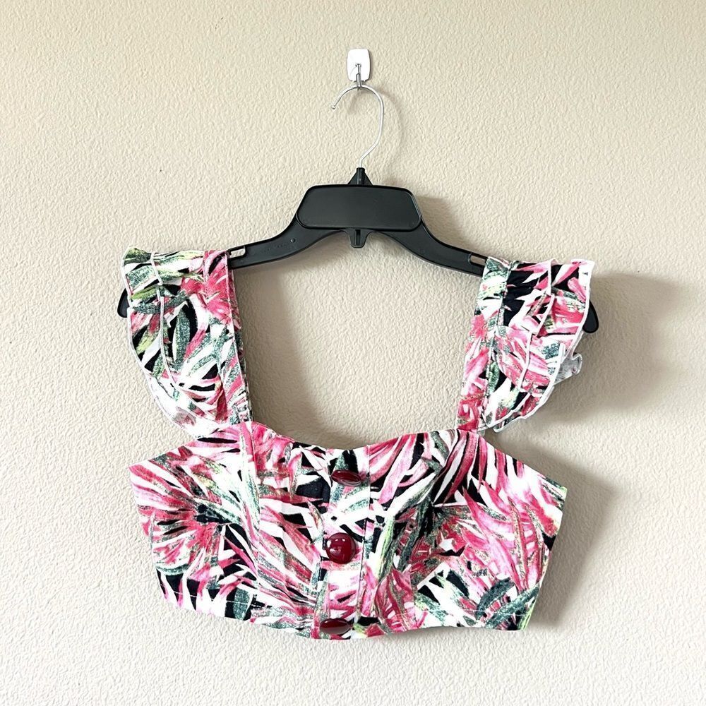 NWT Paolo de Santo 100% Linen Floral Print Crop Top